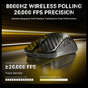 ATTACK SHARK R11 ULTRA Carbon Fiber Wireless Gaming Mouse, PAW3950MAX Sensor, Wireless 8000Hz Polling Rate, 49g Superlight, Omron Optical Micro Switches, Weave Black